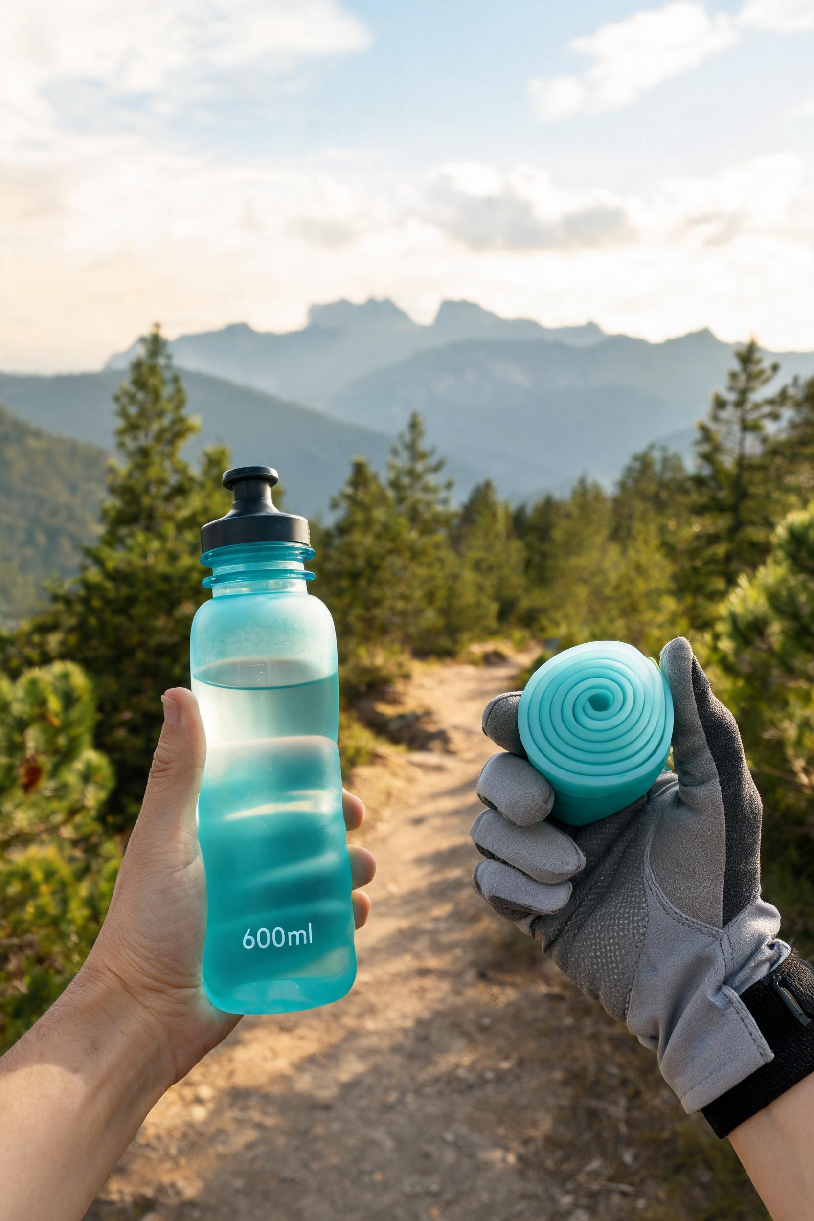 Collapsible Water Bottle 600ml - Leak-Proof Silicone Travel Gym Hiking